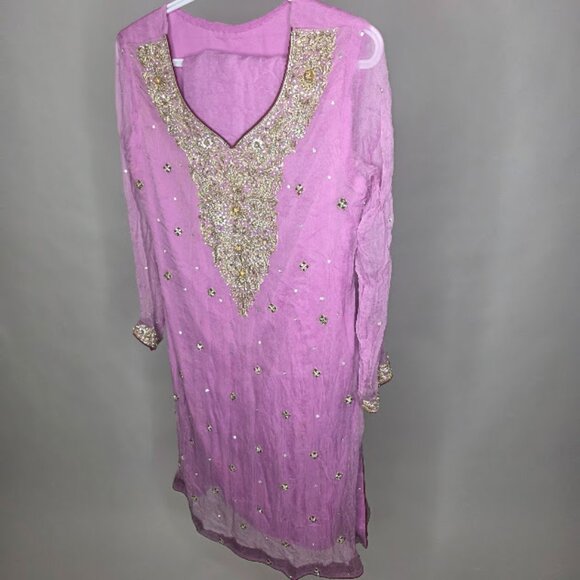 Lehnga Kurta Pakistani / Indian (3pcs) Suit Small Pink Sparkle - Picture 1 of 5